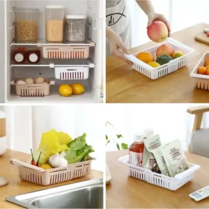 Set of 4 Adjustable Plastic Refrigerator Storage Baskets - Expandable Sliding Trays Adjustable Plastic Refrigerator Storage Baskets