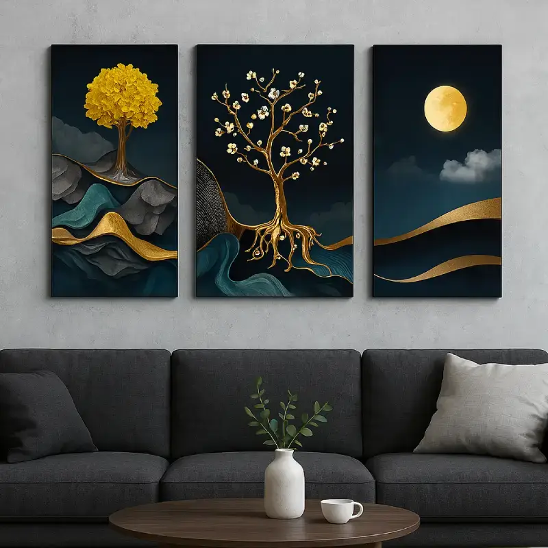 Set of 3 Deer Nature 3D Modern Art Framed Paintings - MDF Deer Nature 3D Framed Paintings