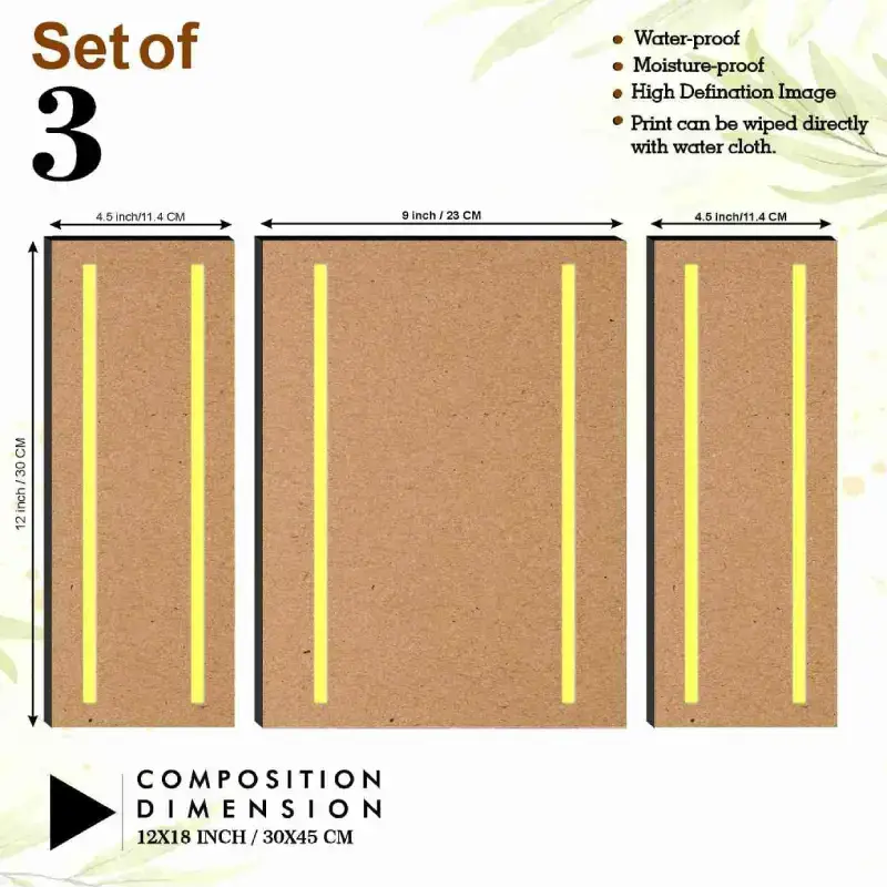 Set of 3 Floral Modern Art Wall Paintings with UV Print - MDF Deer Nature 3D Framed Paintings