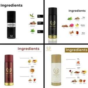 DENVER Nano Deo Combo Pack - Black Code, Caliber, Honour, Imperial, 50ml Each, Set of 4 DENVER Nano Deo Combo - Black Code, Caliber, Honour, Imperial