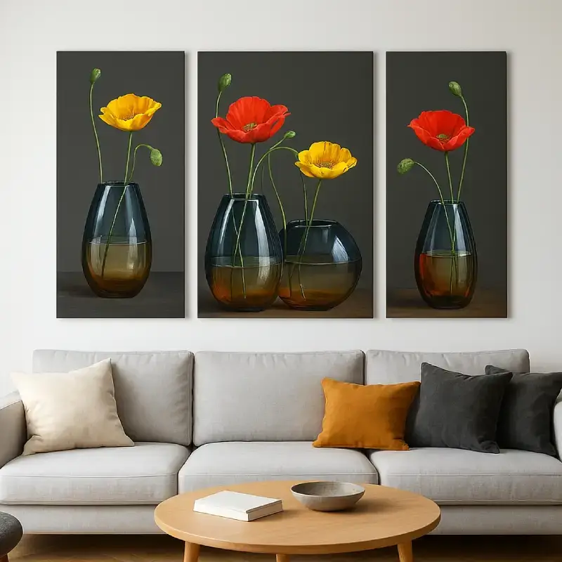 Set of 3 Floral Modern Art Wall Paintings with UV Print - MDF Floral Modern Art Wall Paintings