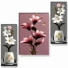 Set of 3 Flower Pot 3D Wall Art Paintings for Home and Office Flower Pot 3D Wall Art Paintings