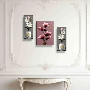 Set of 3 Flower Pot 3D Wall Art Paintings for Home and Office Flower Pot 3D Wall Art Paintings