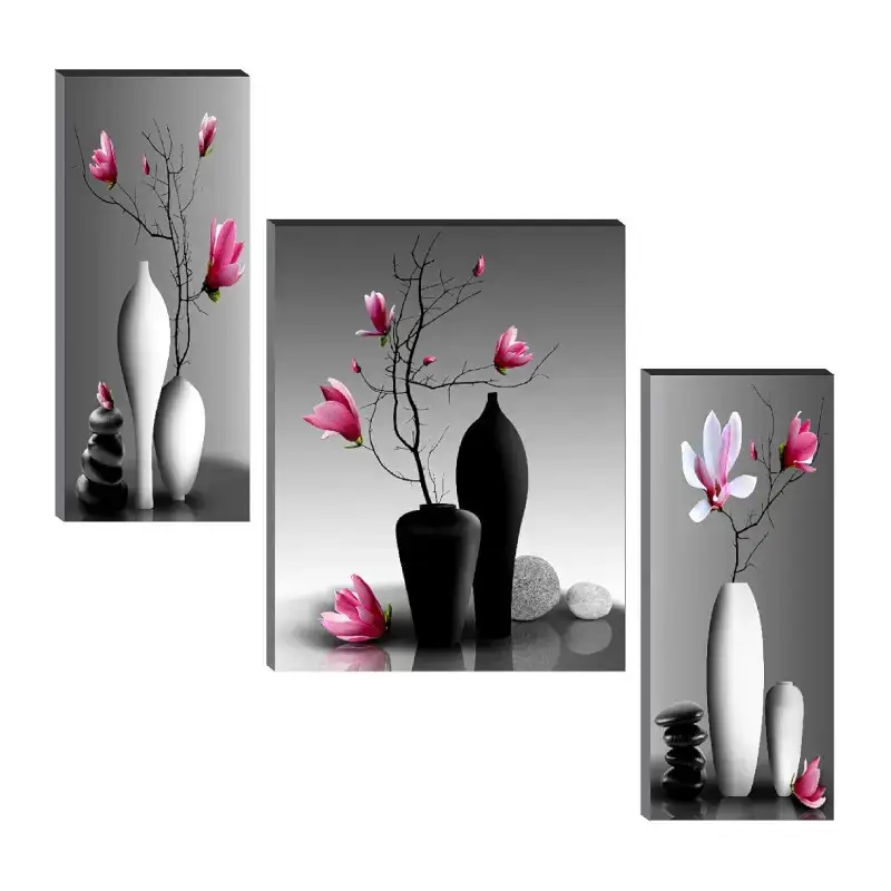 Set of 3 Flower Pot Self-Adhesive Wall Paintings - UV Textured MDF Flower Pot Self-Adhesive Wall Paintings