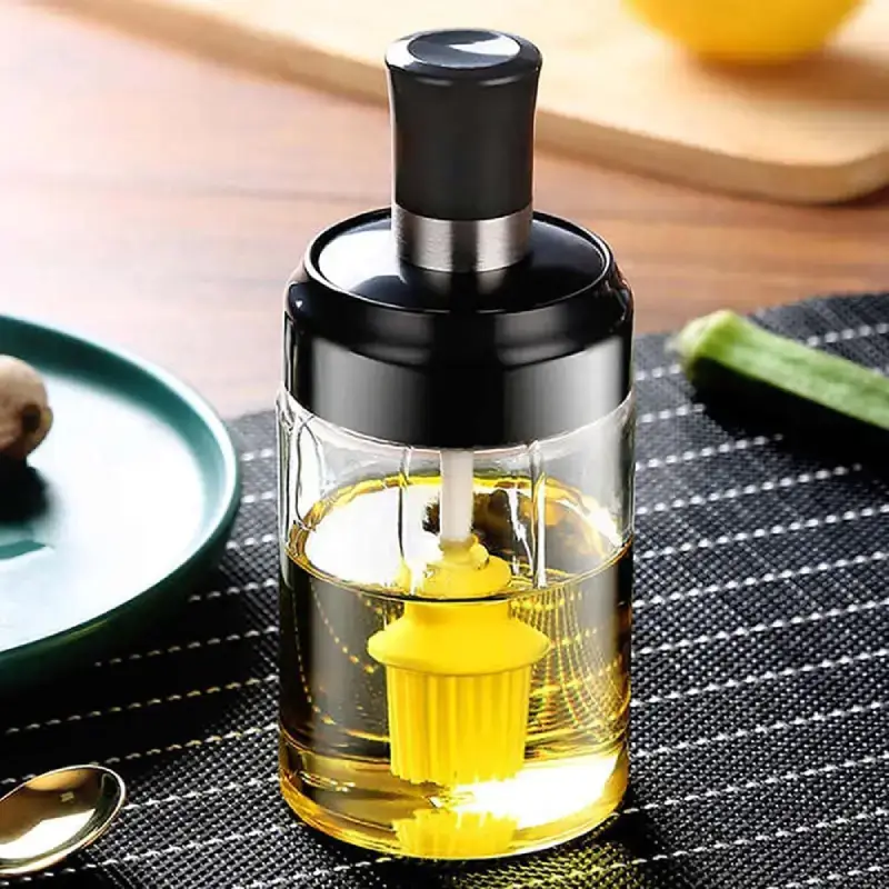 250ml Glass Oil Dispenser with Silicone Basting Brush (Pack of 1) Glass Oil Dispenser with Basting Brush