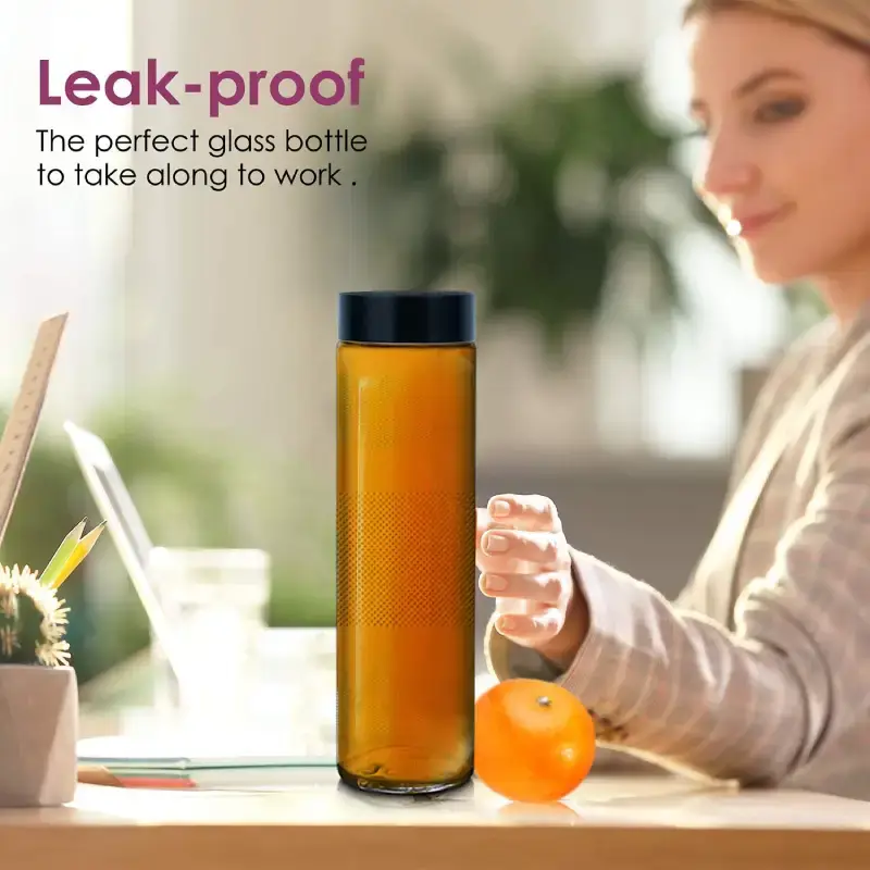750ml Glass Water Bottles with Airtight Matte Lid (Pack of 2) Glass Water Bottles