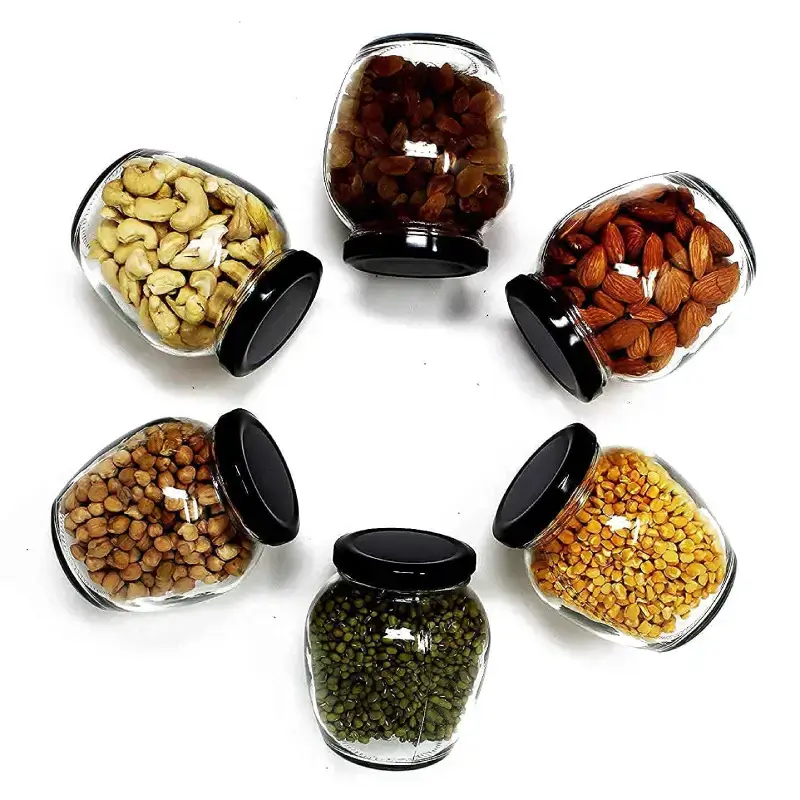 Matka Shape Glass Jars with Airtight Metal Lid - 350ml, Set of 12 Matka Shape Glass Jars