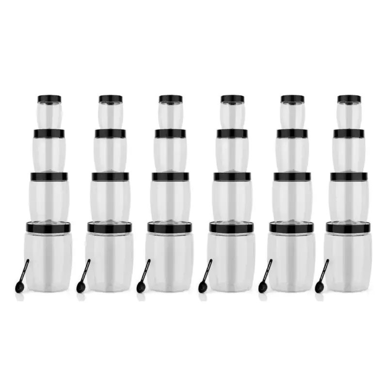 Airtight Modular Kitchen Storage Containers with Spoons - Set of 24, Black Modular Kitchen Storage Containers with Spoons