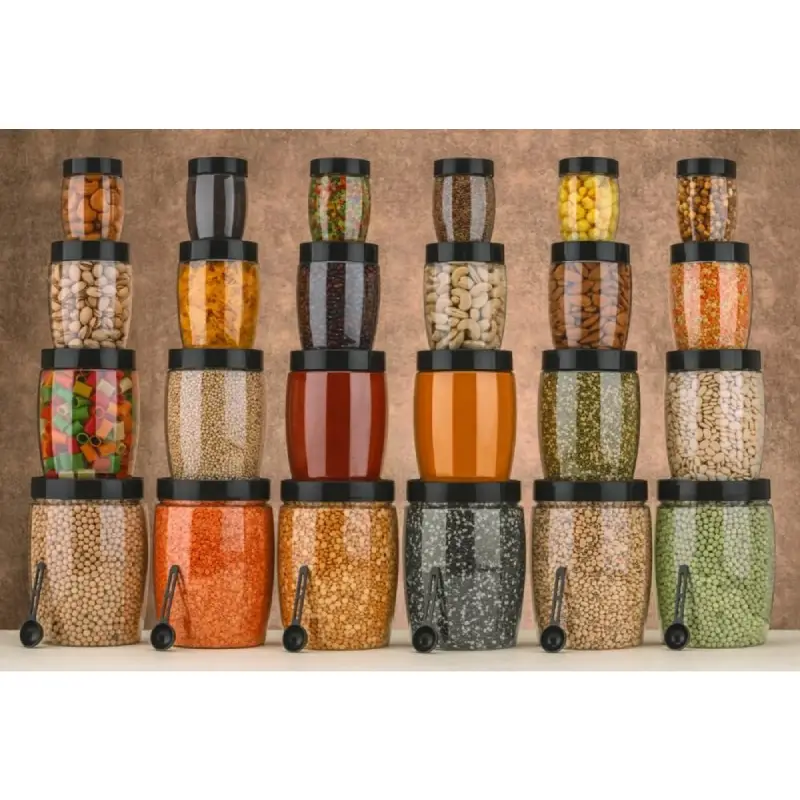 Airtight Modular Kitchen Storage Containers with Spoons - Set of 24, Black Modular Kitchen Storage Containers with Spoons