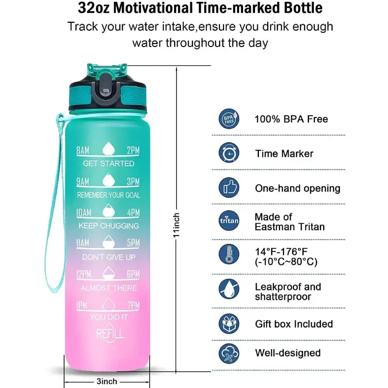 800ml Motivational Time Marker Sipper Water Bottle - Multicolor Motivational Time Marker Sipper Water Bottle
