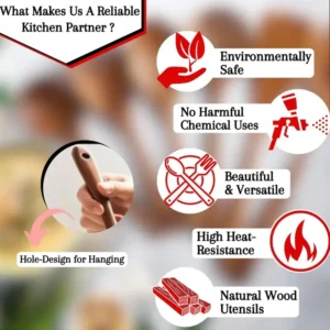 Natural Wooden Cooking Spoon (Set of 7-Piece) Kitchen Utensil Collection Natural Wooden Cooking Spoon Set