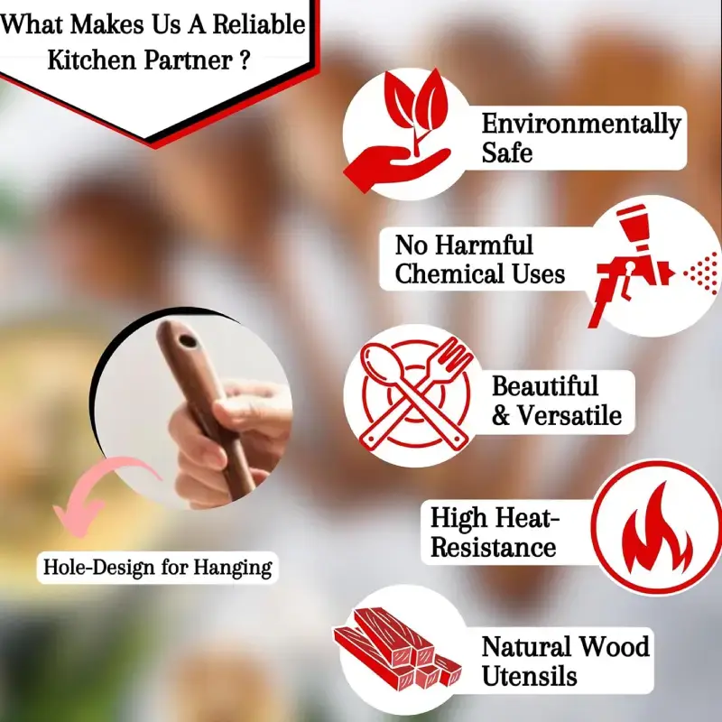 Natural Wooden Cooking Spoon (Set of 7-Piece) Kitchen Utensil Collection Natural Wooden Cooking Spoon Set