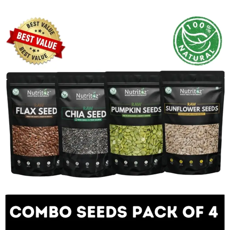 Nutritoz Chia, Flax, Pumpkin, and Sunflower Seeds Combo - 4x50gm Nutritoz Raw Flax Chia Pumpkin Sunflower Seeds