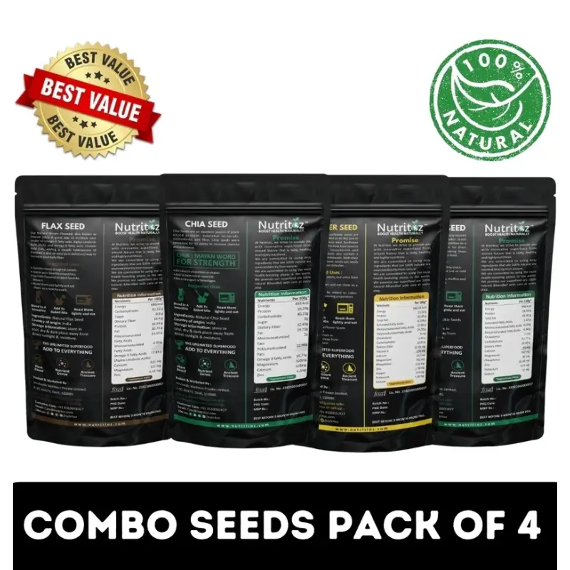 Nutritoz Chia, Flax, Pumpkin, and Sunflower Seeds Combo - 4x50gm Nutritoz Raw Flax Chia Pumpkin Sunflower Seeds