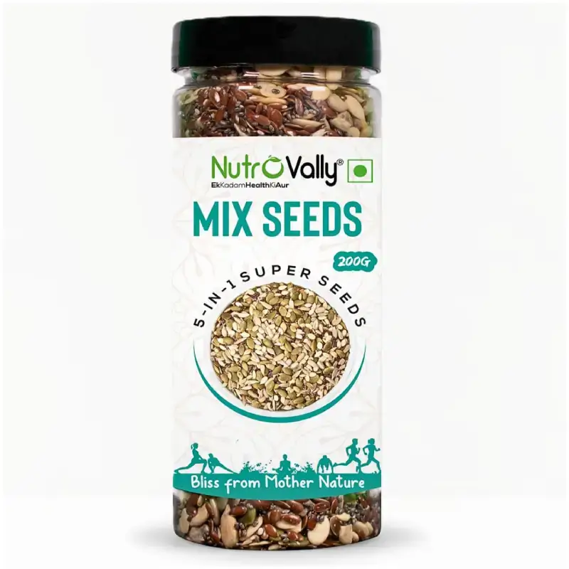 NutroVally 5-in-1 Mix Seeds Combo - 200g Jar (Chia, Flax, Pumpkin, Sunflower, and Watermelon seeds) NutroVally Seed Mix