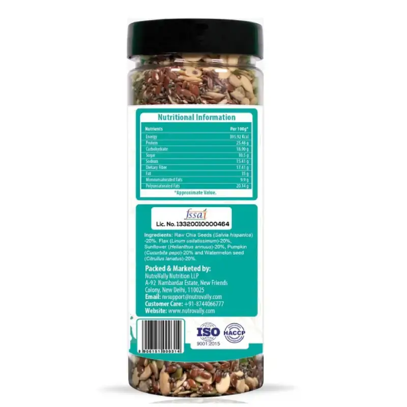 NutroVally 5-in-1 Mix Seeds Combo - 200g Jar (Chia, Flax, Pumpkin, Sunflower, and Watermelon seeds) NutroVally Seed Mix