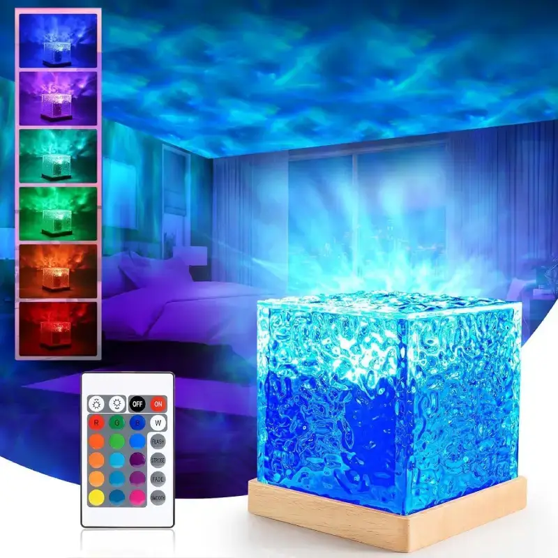 Ocean Wave Projector Light - 16-Color LED Cube Lamp with Remote Ocean Wave Projector Light