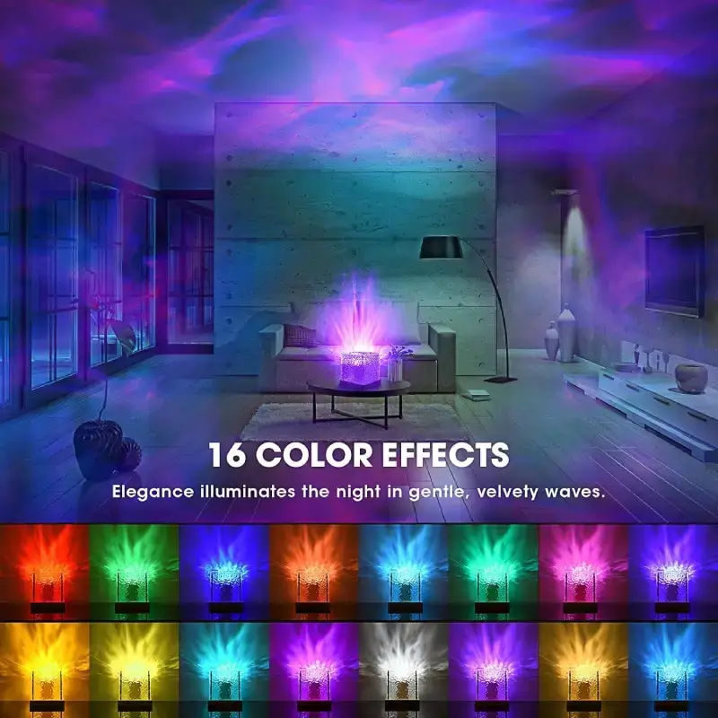 Ocean Wave Projector Light - 16-Color LED Cube Lamp with Remote Ocean Wave Projector Light