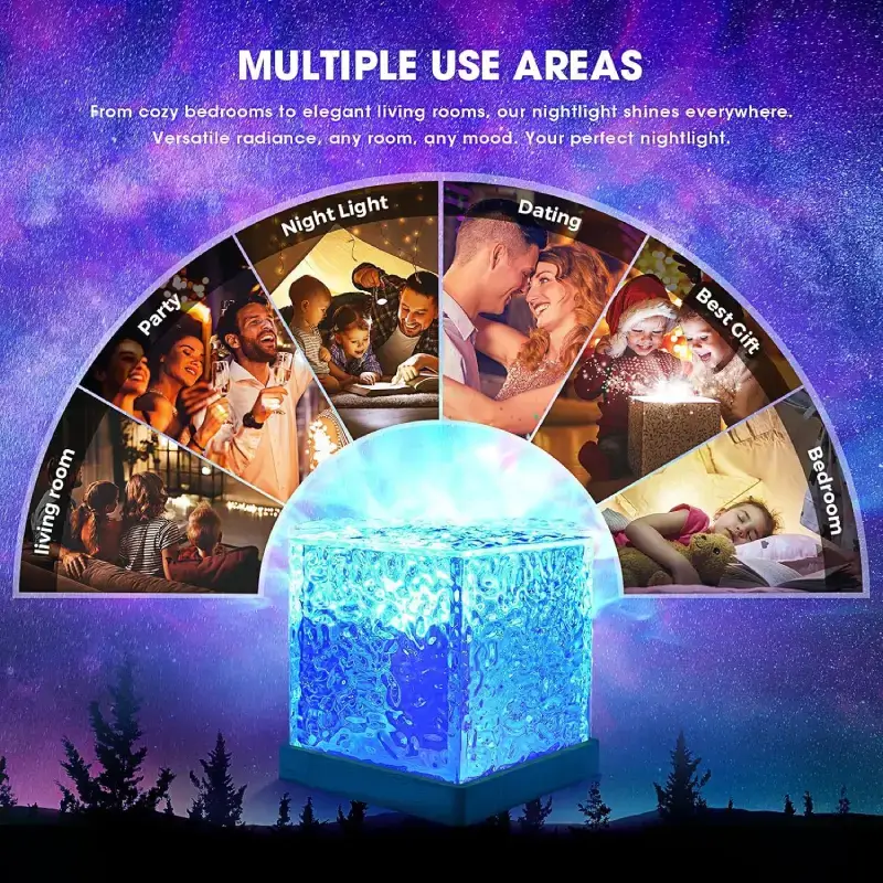 Ocean Wave Projector Light - 16-Color LED Cube Lamp with Remote Ocean Wave Projector Light