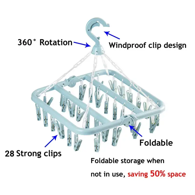 Plastic Square Cloth Drying Hanger with 24 Clips - Multicolor, Pack of 1 Plastic Square Cloth Drying Hanger