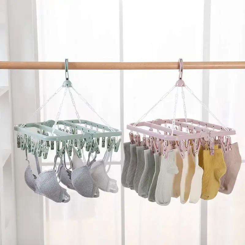 Plastic Square Cloth Drying Hanger with 24 Clips - Multicolor, Pack of 1 Plastic Square Cloth Drying Hanger