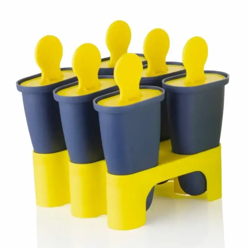 Set of 6 Reusable Food-Grade Plastic Popsicle Moulds - Blue & Yellow Popsicle Moulds