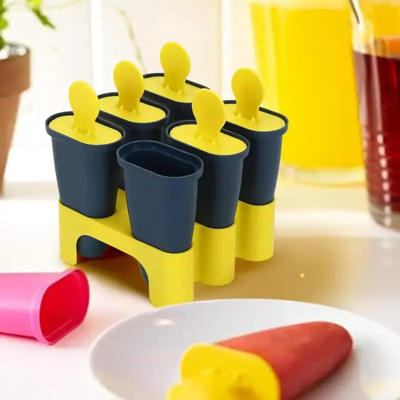 Set of 6 Reusable Food-Grade Plastic Popsicle Moulds - Blue & Yellow Popsicle Moulds