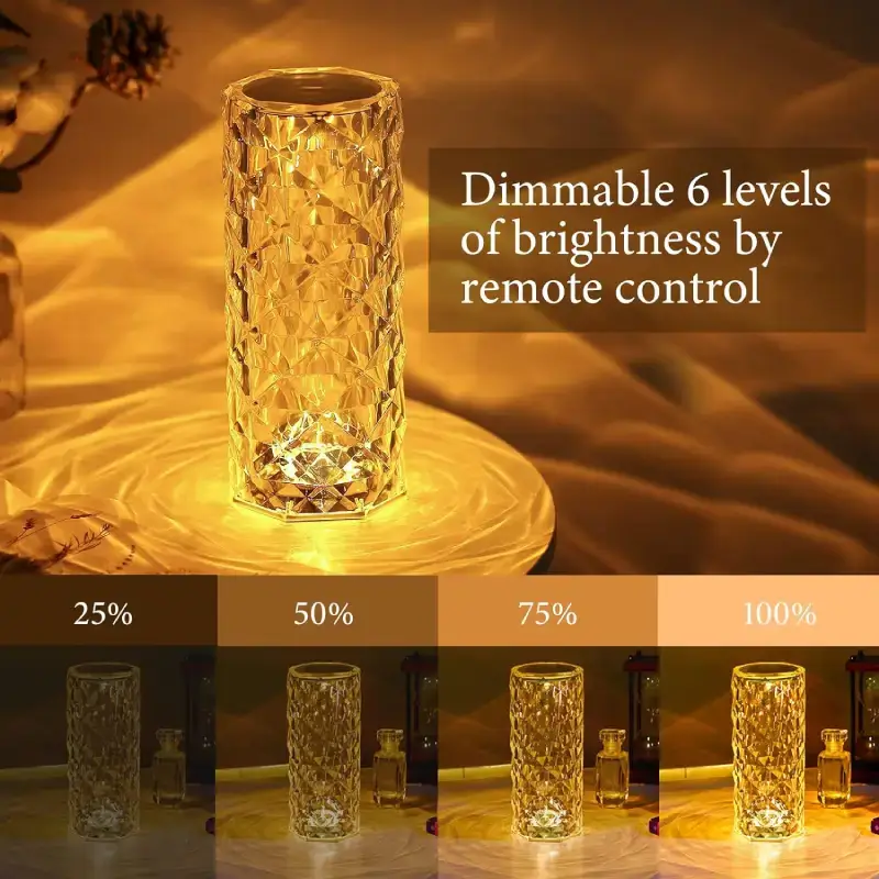 Rose Crystal LED Table Lamp with 16 Colors and Remote - Rechargeable Rose Crystal LED Table Lamp