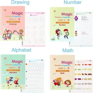 Sank Magic Practice Copybook Set - 4 Books, 10 Refills, Pen & Grip for Kids 2-5 Sank Magic Practice Copybook Set