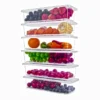 Set of 6 Stackable Fridge Storage Boxes with Drain Plate and Lid - 1500ml, Transparent Stackable Fridge Storage Boxes