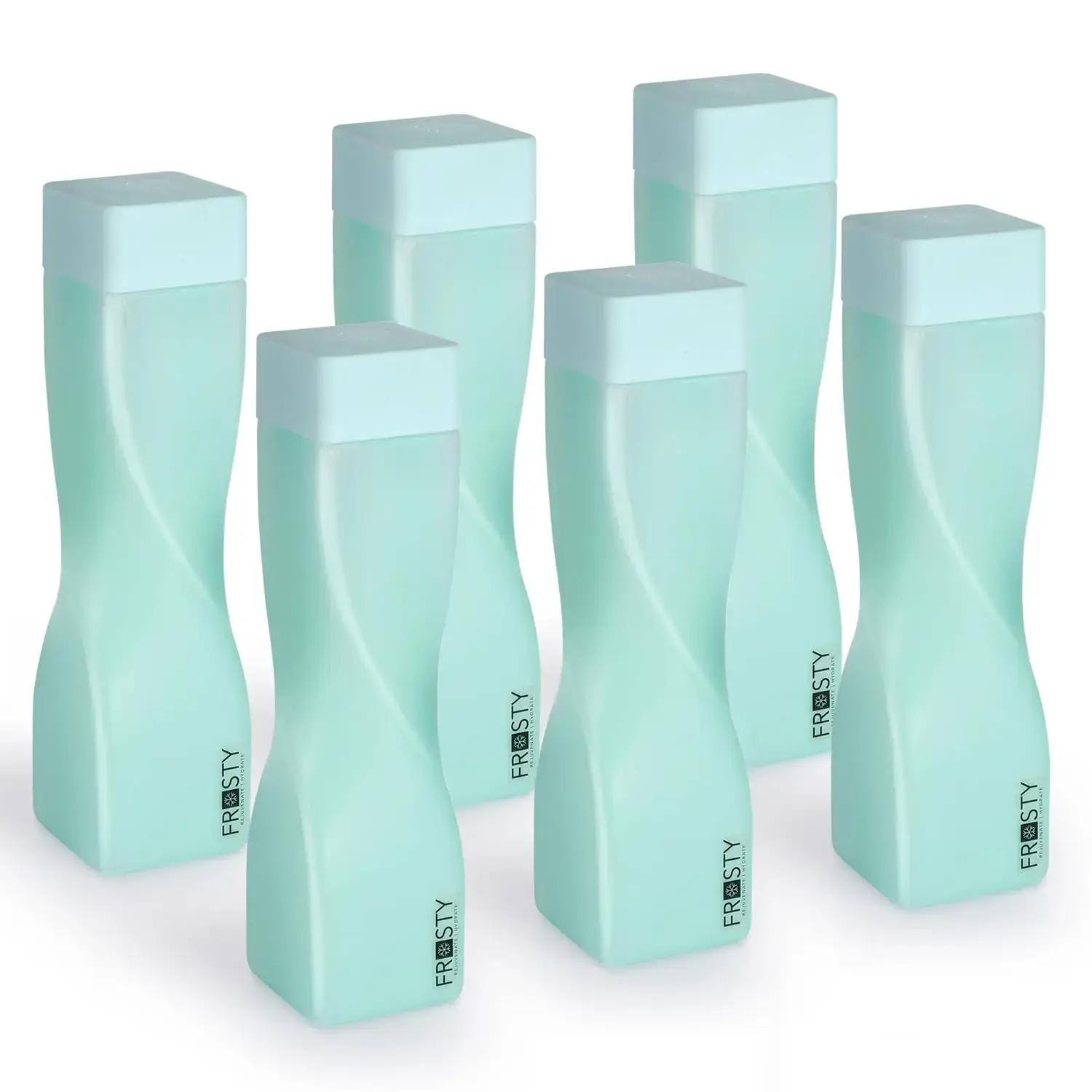 Premium Twisted Square Fridge Water Bottles with Mat Finish - 1L, Pack of 6, Multicolor Twisted Square Fridge Water Bottles