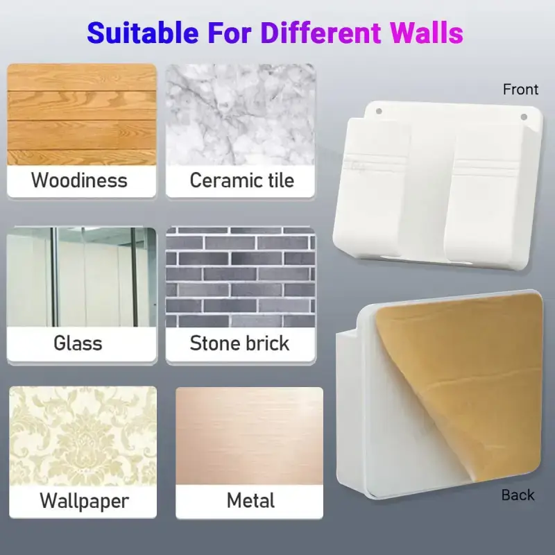 Wall Mount Phone Holder with Adhesive Strips for Charging - White Wall Mount Phone Holder