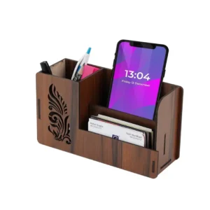 Wooden Pen Stand with Card & Mobile Holder
