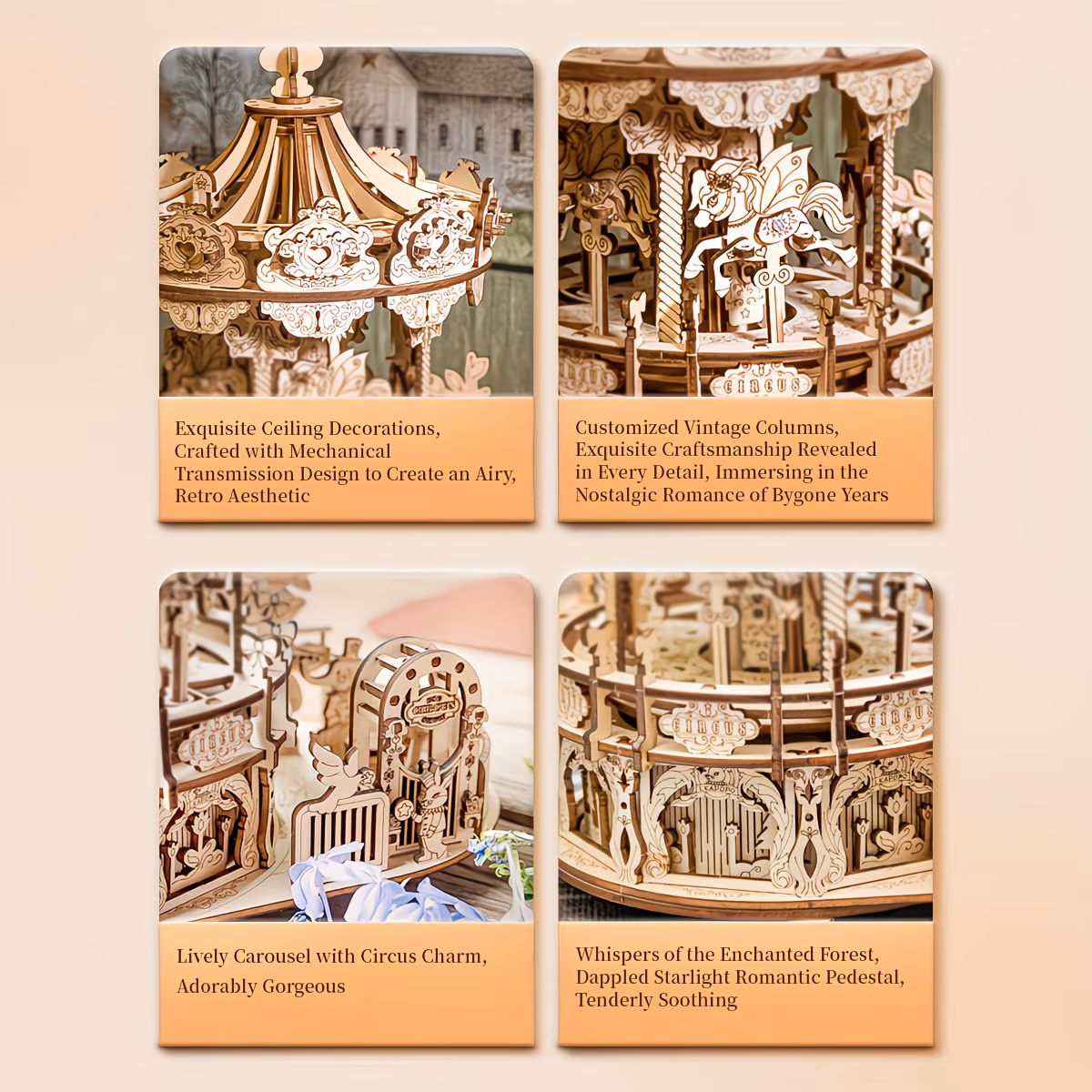 Shoppy 3D Wooden Merry-Go-Round Puzzle – Musical Carousel Model Kit for Adults & Teens Shoppy wooden musical carousel puzzle