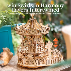 Shoppy 3D Wooden Merry-Go-Round Puzzle – Musical Carousel Model Kit for Adults & Teens Shoppy wooden musical carousel puzzle