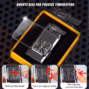 Shoppy Dual-Flame Windproof Torch Lighter – Retro Quartz Dial & Eagle Head Design, Refillable Gift for Men Shoppy windproof torch lighter dual flame