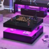Shoppy 30.7" High Gloss Square Coffee Table with LED Lights – Modern Wood Table with 2 Drawers & Open Storage shoppy led coffee table with drawers