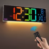 Shoppy 16.5'' Large Digital Wall Clock with Remote Control – Big LED Display with 8 RGB Colors, Dual Alarms & Temperature Shoppy large digital wall clock