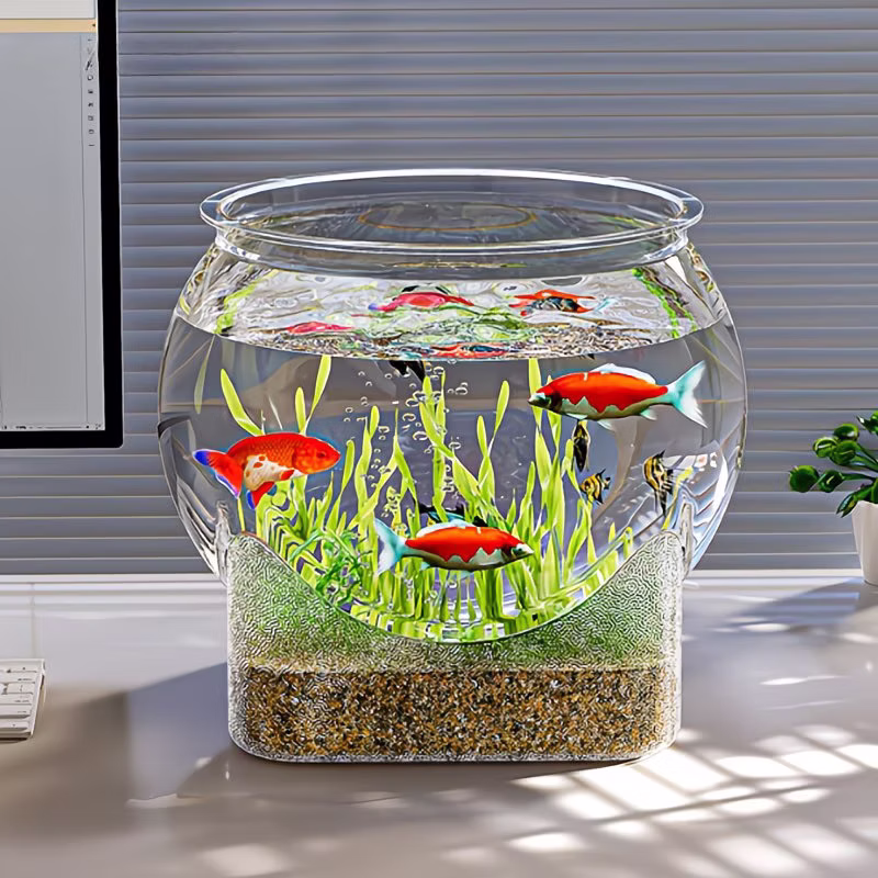 Shoppy Round Shatterproof High-Transparency Fish Tank – Small Desktop Hydroponic Goldfish Bowl for Home & Office Shoppy shatterproof fish tank desktop