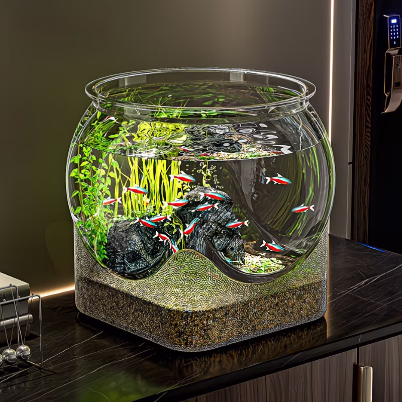 Shoppy Round Shatterproof High-Transparency Fish Tank – Small Desktop Hydroponic Goldfish Bowl for Home & Office Shoppy shatterproof fish tank desktop