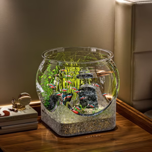 Shoppy Round Shatterproof High-Transparency Fish Tank – Small Desktop Hydroponic Goldfish Bowl for Home & Office Shoppy shatterproof fish tank desktop
