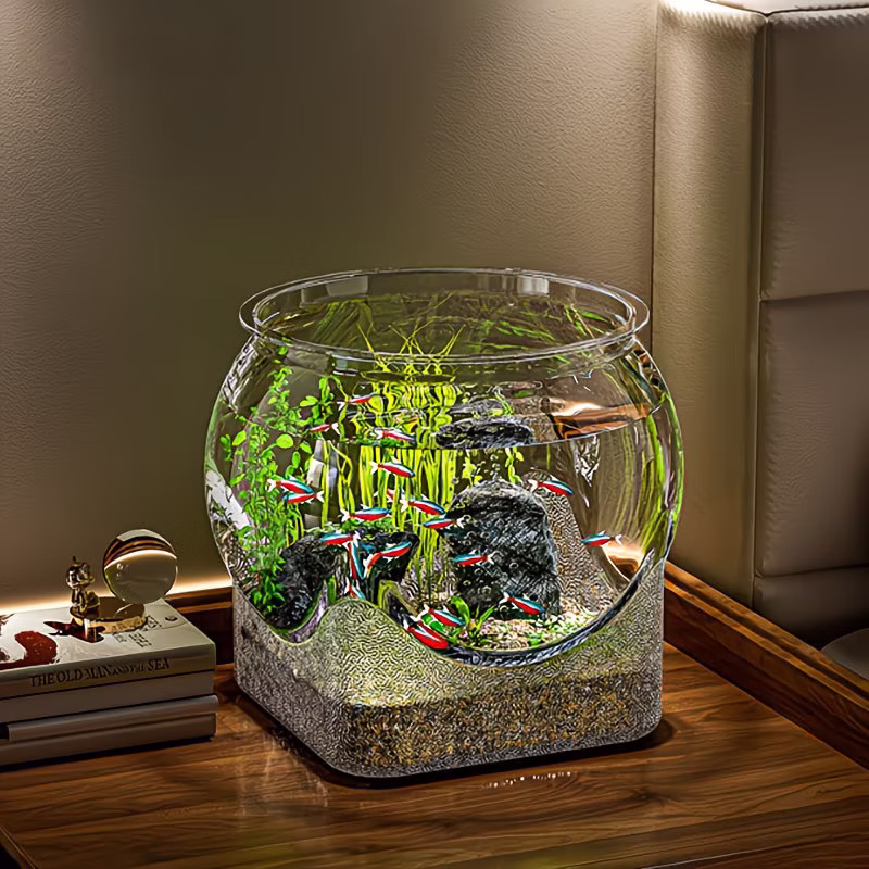 Shoppy Round Shatterproof High-Transparency Fish Tank – Small Desktop Hydroponic Goldfish Bowl for Home & Office Shoppy shatterproof fish tank desktop