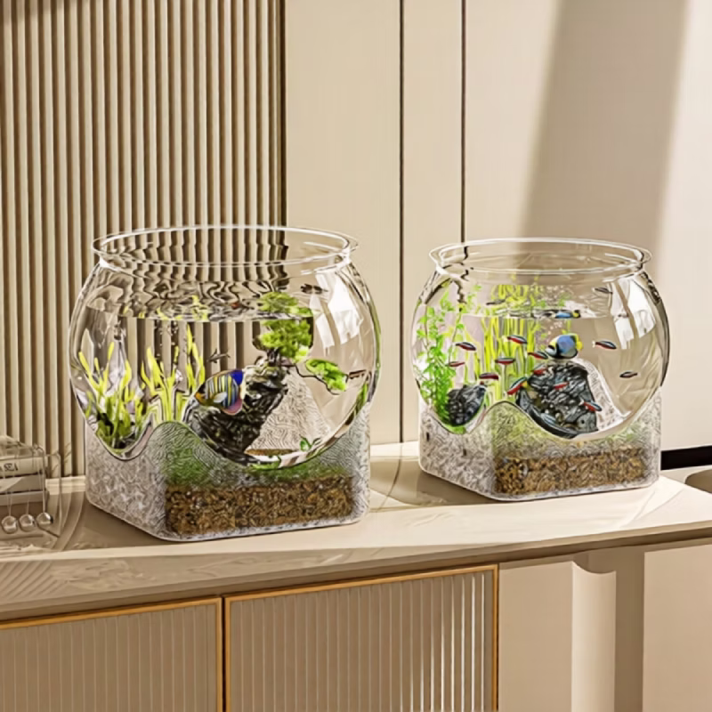 Shoppy Round Shatterproof High-Transparency Fish Tank – Small Desktop Hydroponic Goldfish Bowl for Home & Office Shoppy shatterproof fish tank desktop