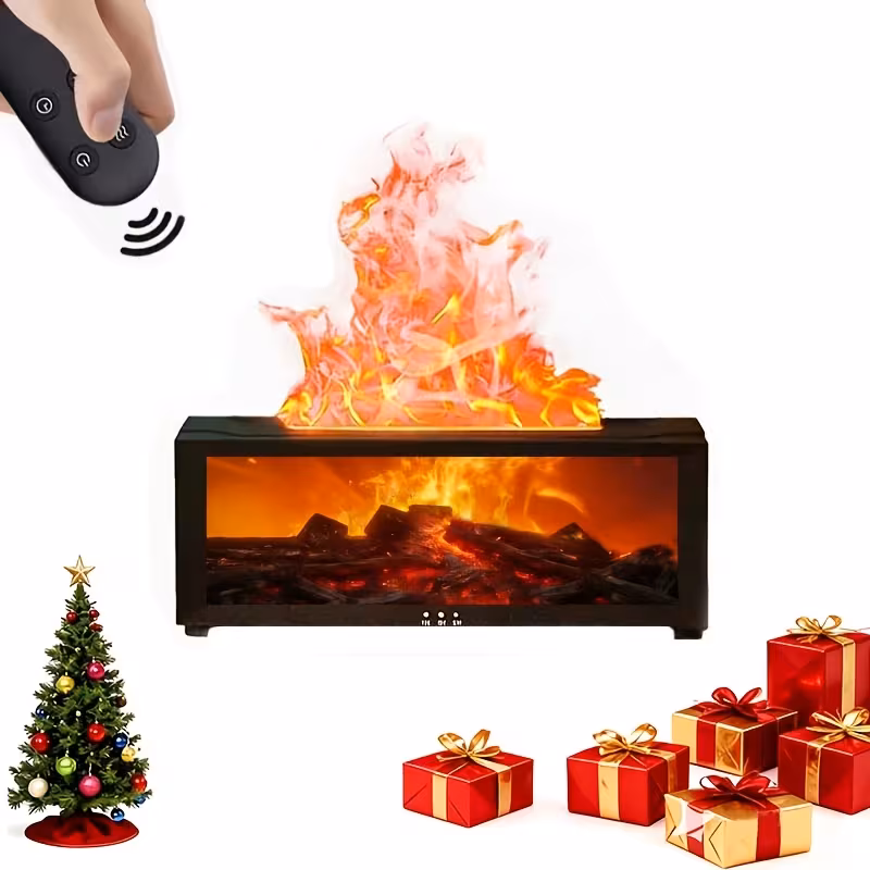Shoppy USB Simulated Flame Fireplace Humidifier – Warm Ambient Light with Aromatherapy & Auto Shut-Off Shoppy simulated flame fireplace humidifier
