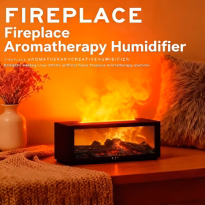 Shoppy USB Simulated Flame Fireplace Humidifier – Warm Ambient Light with Aromatherapy & Auto Shut-Off Shoppy simulated flame fireplace humidifier