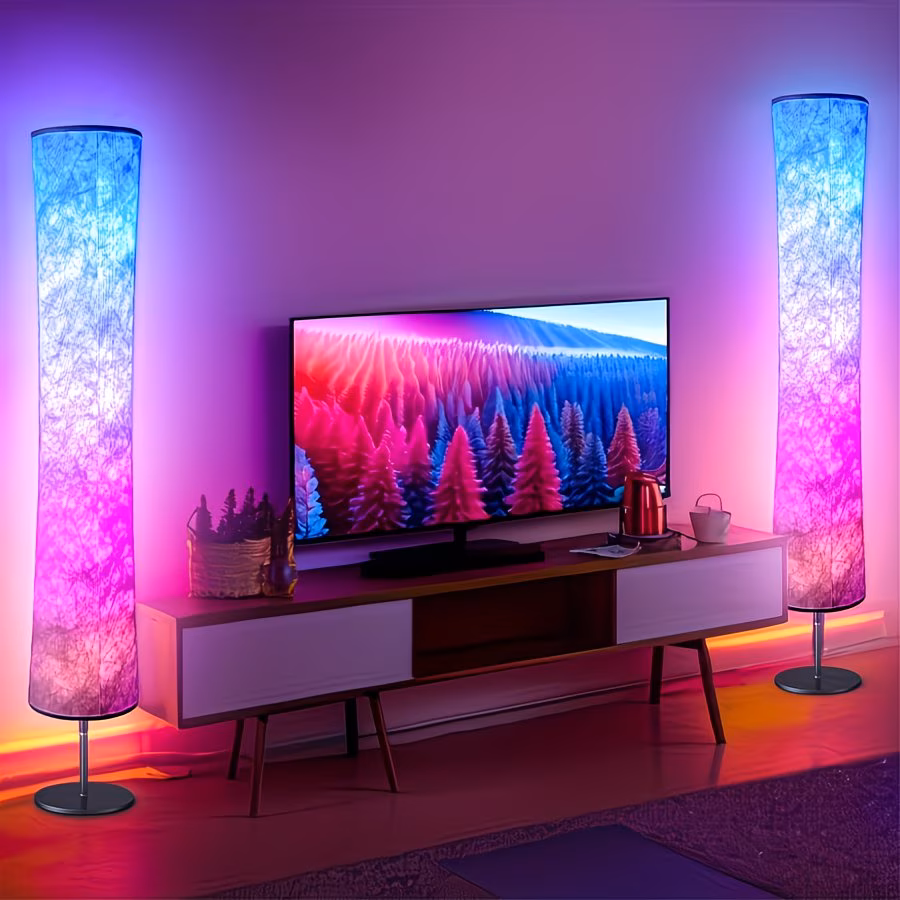 Shoppy 2pcs Smart LED Floor Lamp with App & Remote – 16 Million Colors, Music Sync for Gaming Room & Living Room shoppy smart LED floor lamp