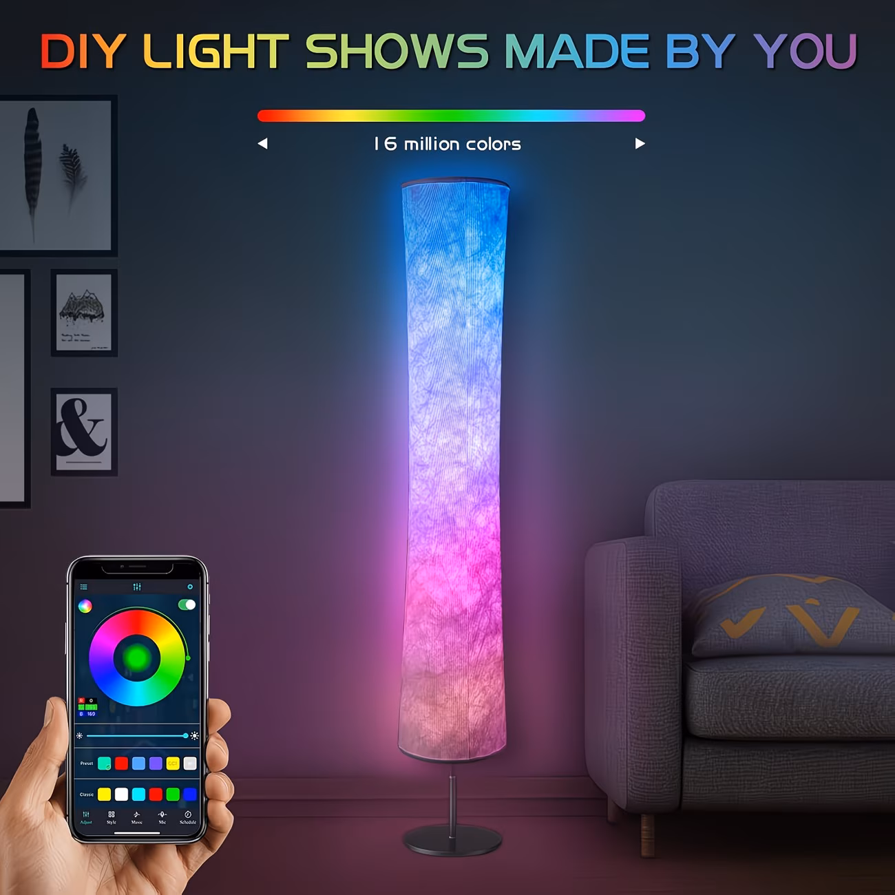 Shoppy 2pcs Smart LED Floor Lamp with App & Remote – 16 Million Colors, Music Sync for Gaming Room & Living Room shoppy smart LED floor lamp