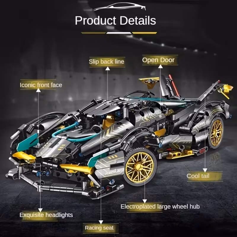 Shoppy 1:14 Scale Supercar Building Block Set – 1288 Parts, Durable ABS, DIY Collectible Model shoppy supercar building block set