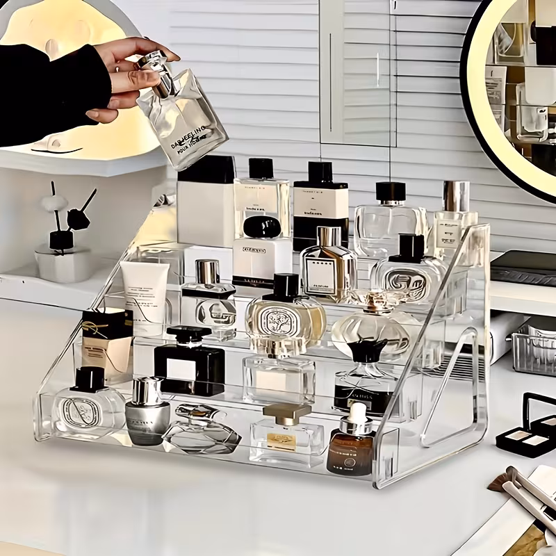 Shoppy Multi-Layer Transparent Acrylic Perfume Display Stand – Tiered Vanity Organizer for Cosmetics shoppy acrylic perfume display stand