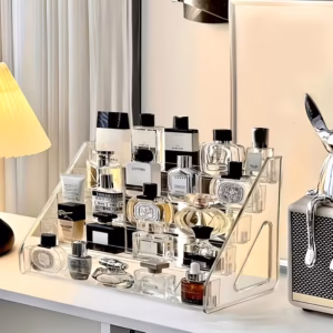 Shoppy Multi-Layer Transparent Acrylic Perfume Display Stand – Tiered Vanity Organizer for Cosmetics shoppy acrylic perfume display stand
